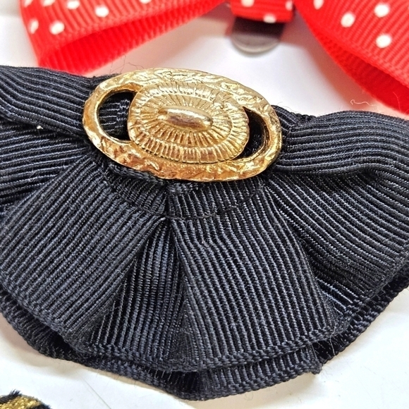 VINTAGE 4 Pairs of Shoe Clips Bows Leather - Picture 4 of 6